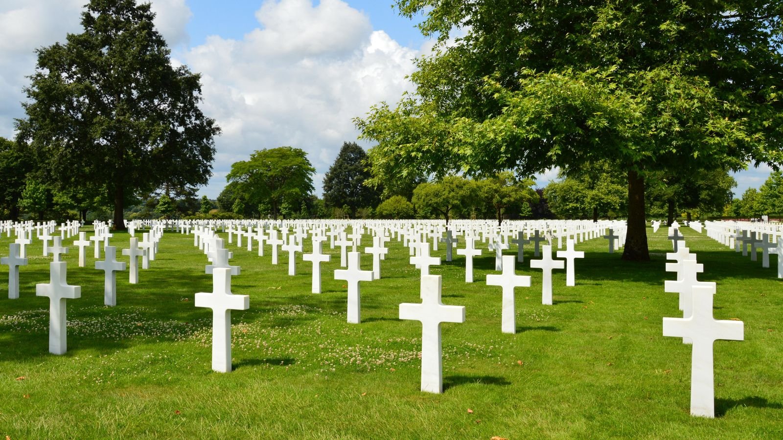Rangées de croix blanches dans un cimetière militaire