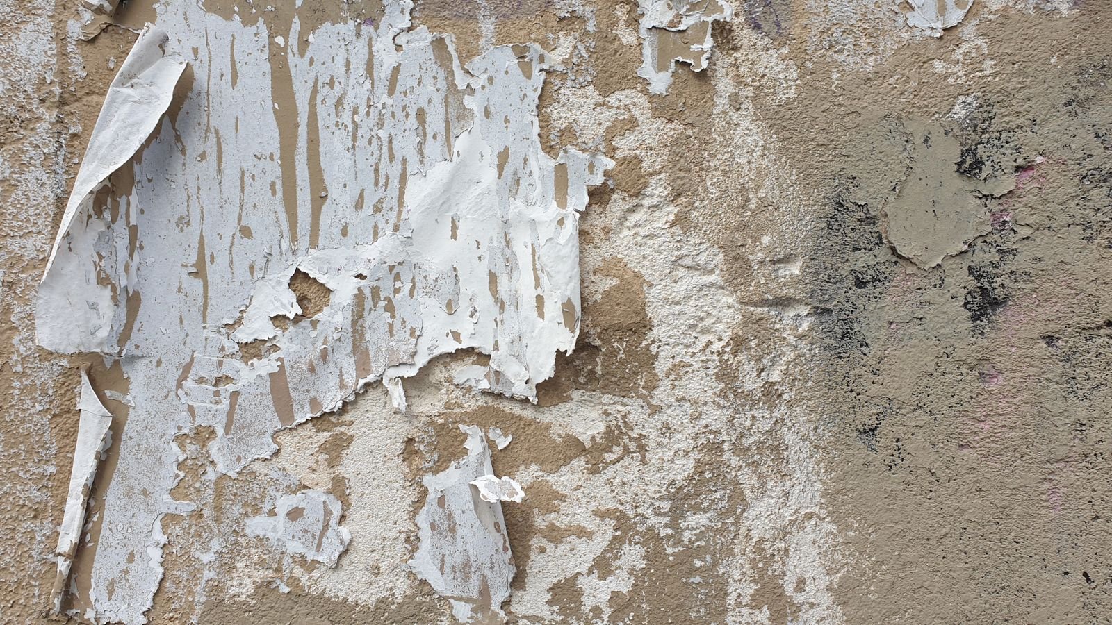 Enduit qui cloque et s'écaille sur un mur touché par l'humidité